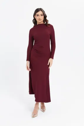 Women Burgundy Textured Dress