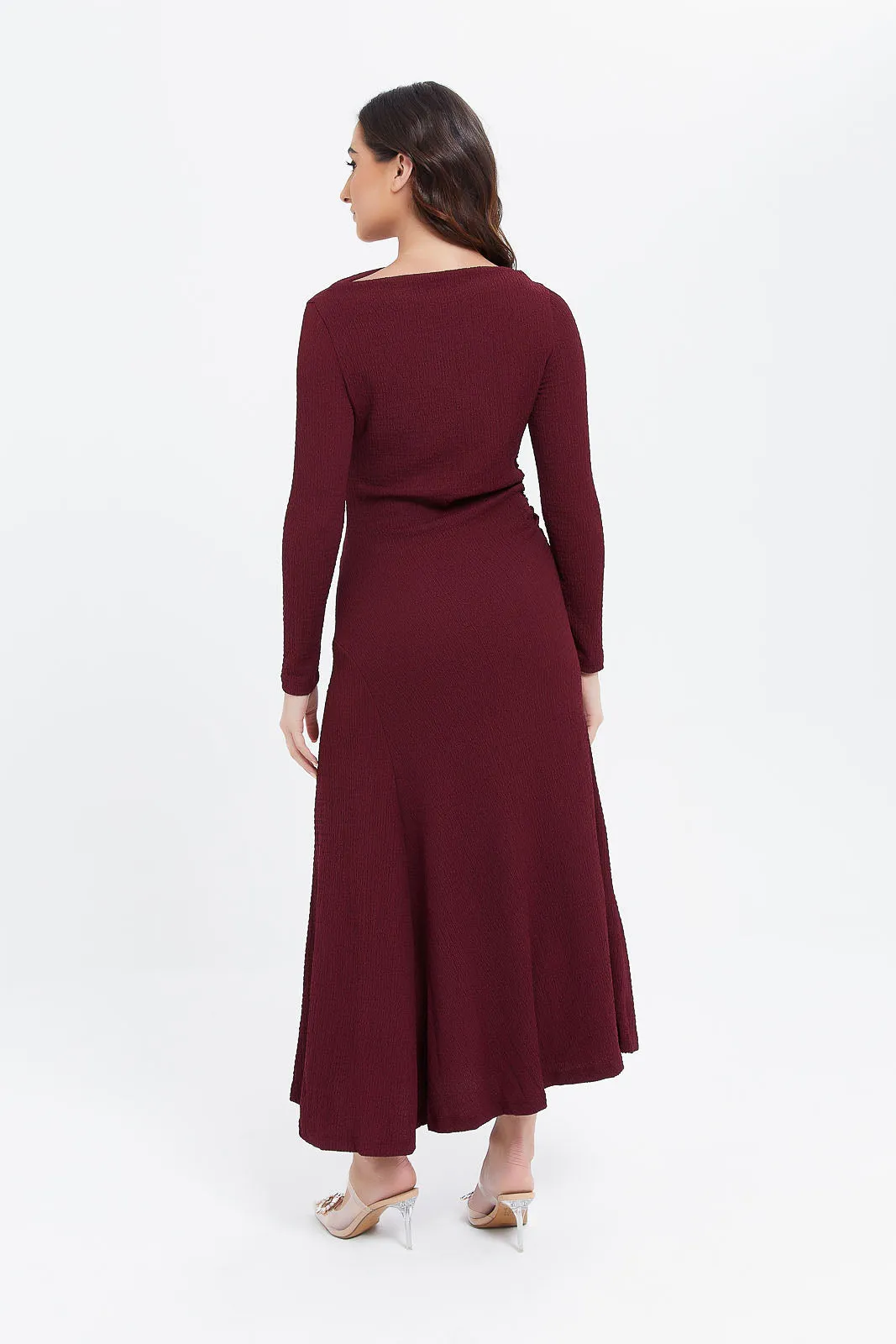 Women Burgundy Textured Dress