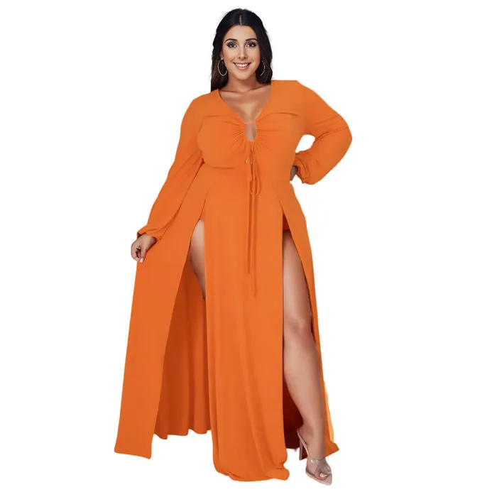 Women’s Bright Orange Sexy Slit Dress