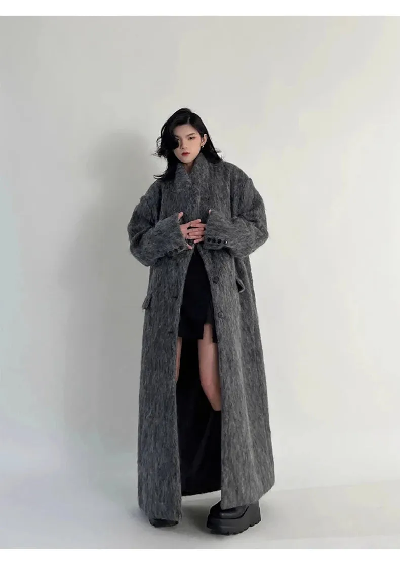 Women's Oversized Gray Woolen Trench Coat