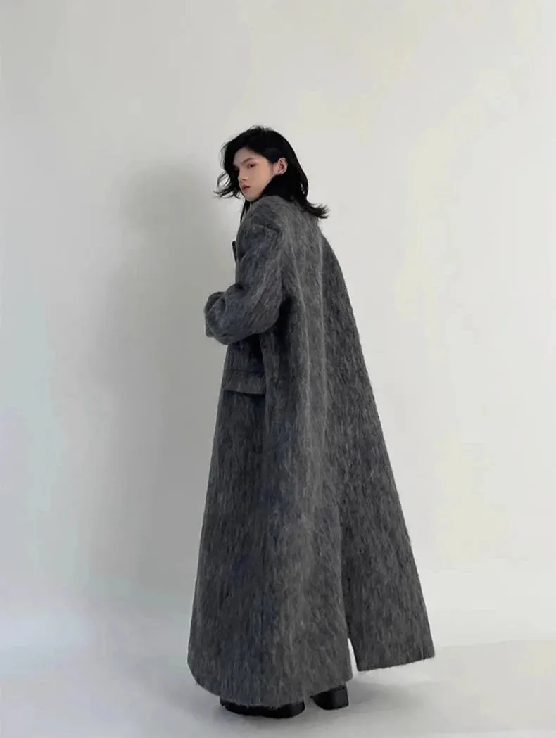 Women's Oversized Gray Woolen Trench Coat