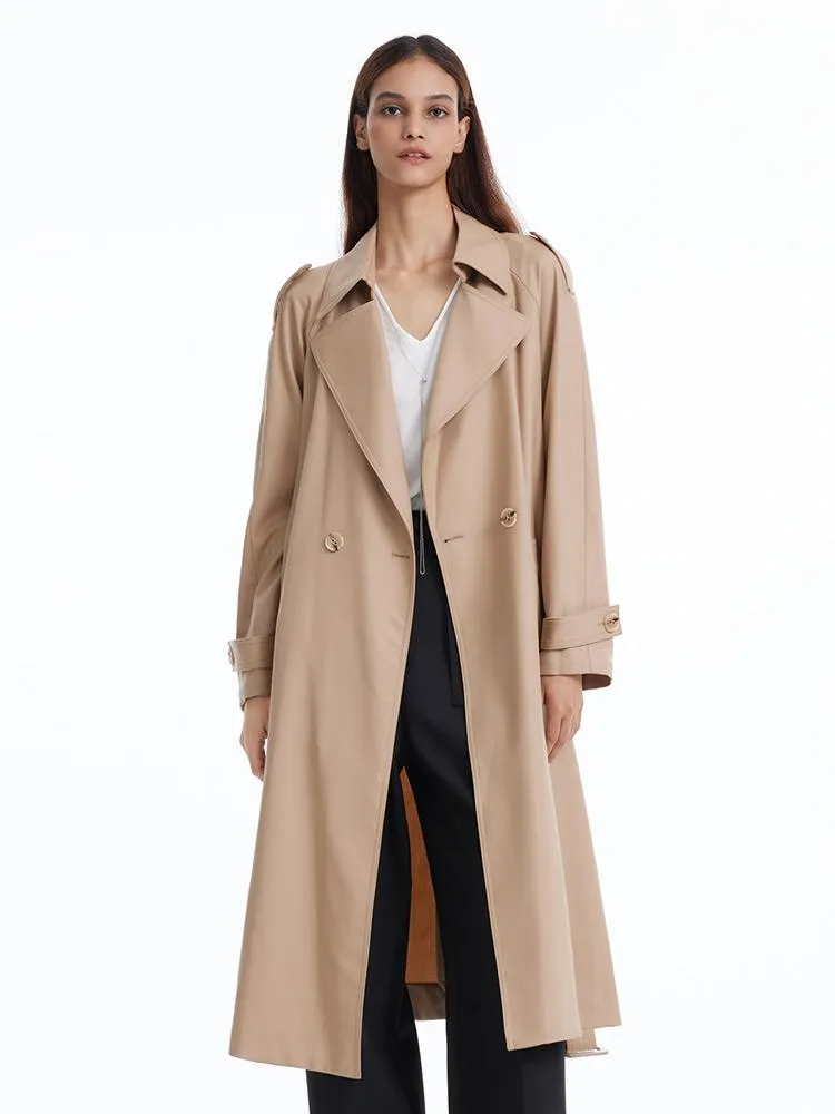 Worsted Woolen Trench Coat With Belt