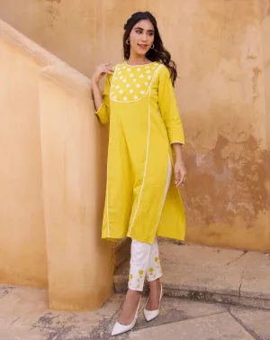 Yellow Cotton floral Summer Kurta Set