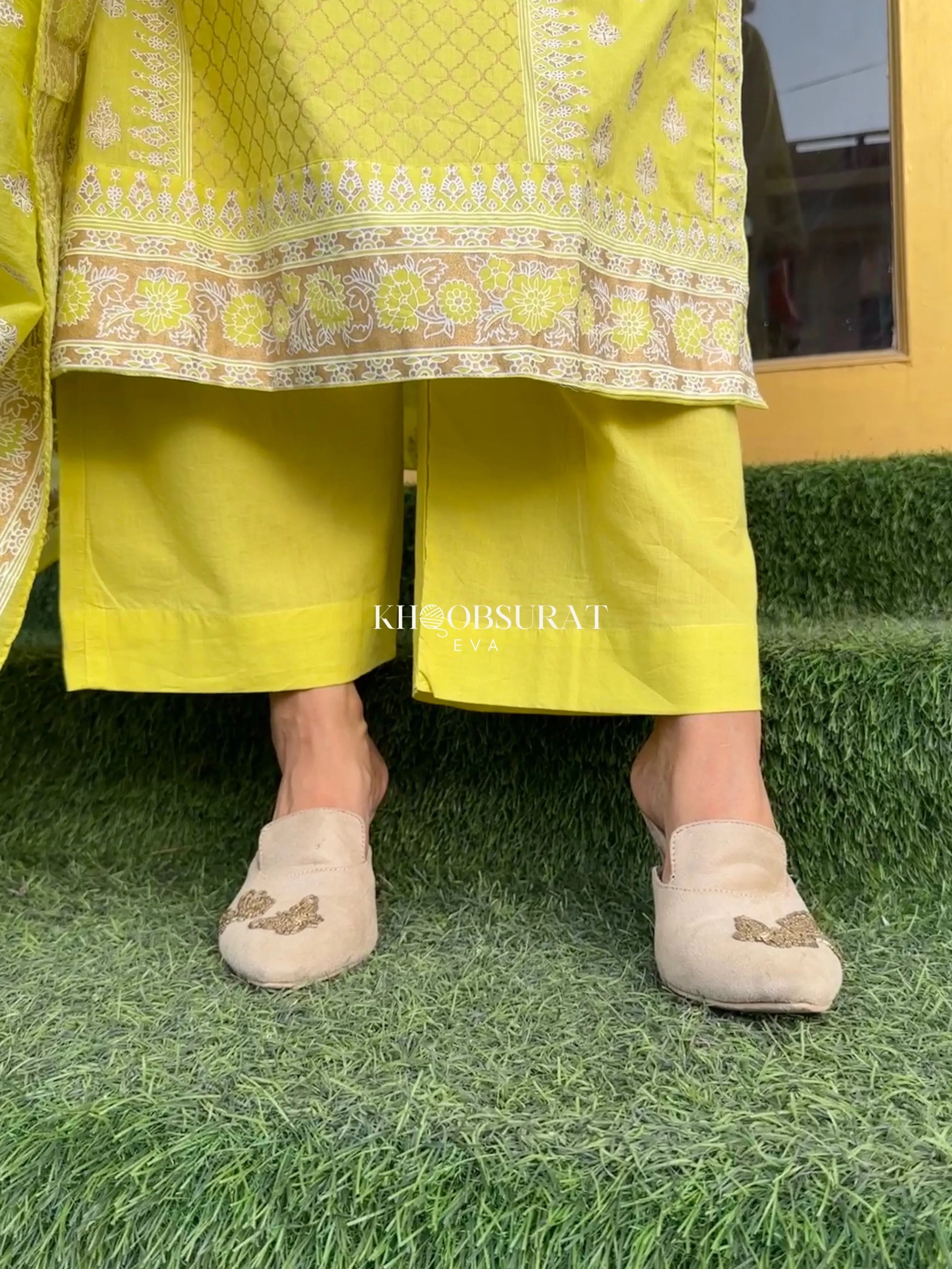 YELLOW COTTON SUIT WITH EMBROIDERY