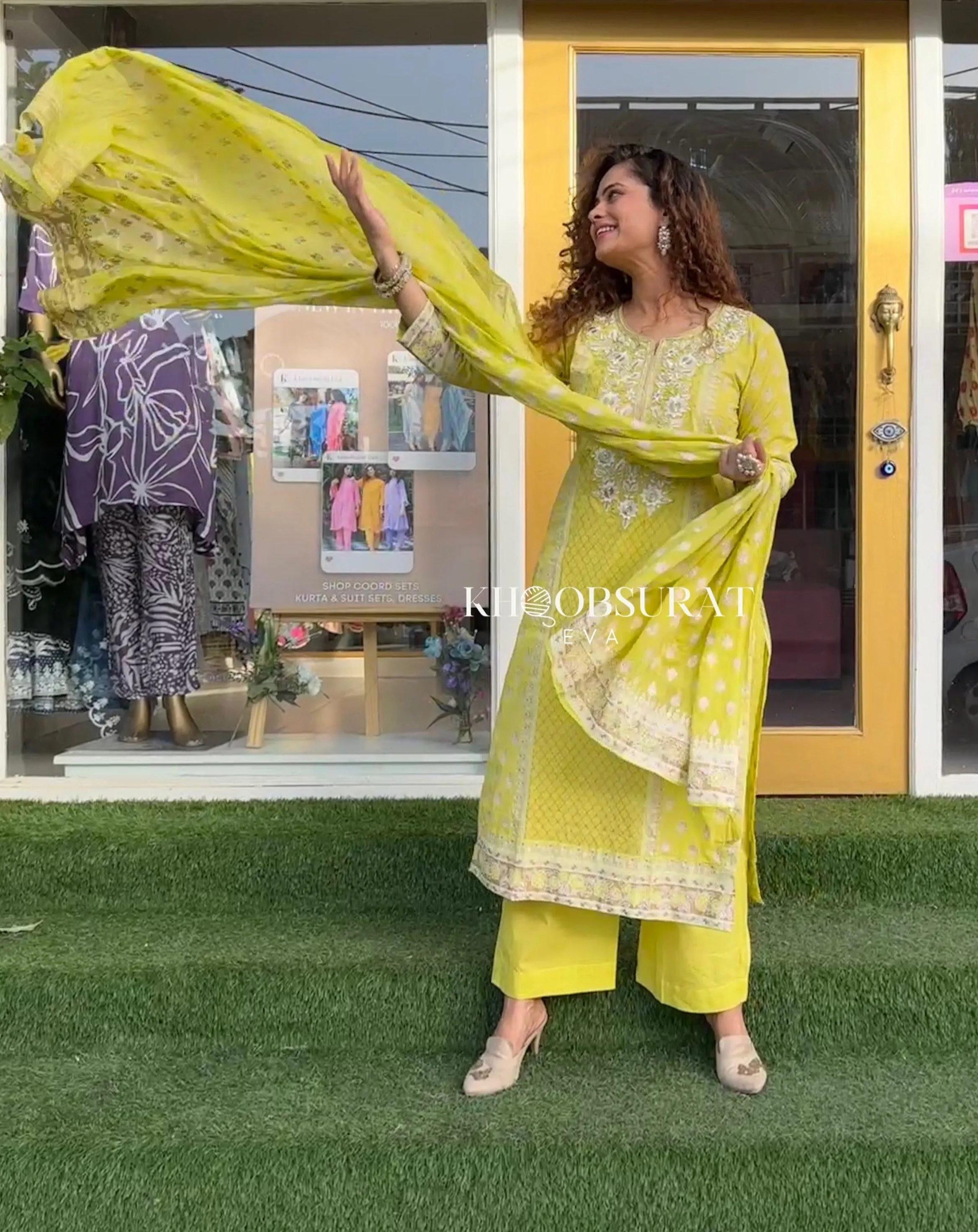 YELLOW COTTON SUIT WITH EMBROIDERY