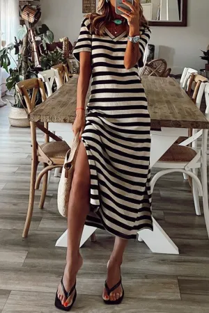 YM101 - STRIPED MIDI DRESS