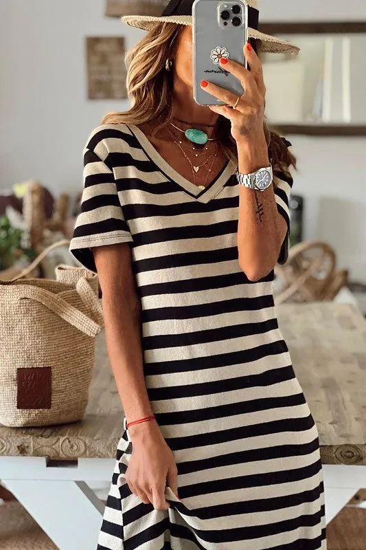 YM101 - STRIPED MIDI DRESS