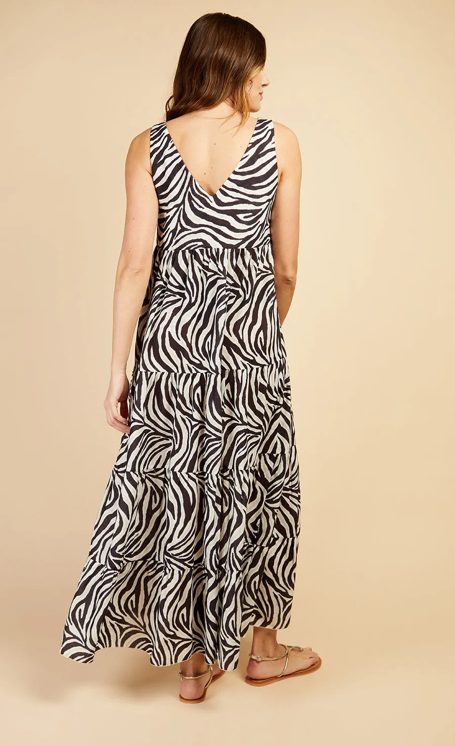 Zebra Print Tiered Maxi Smock Dress by Vogue Williams